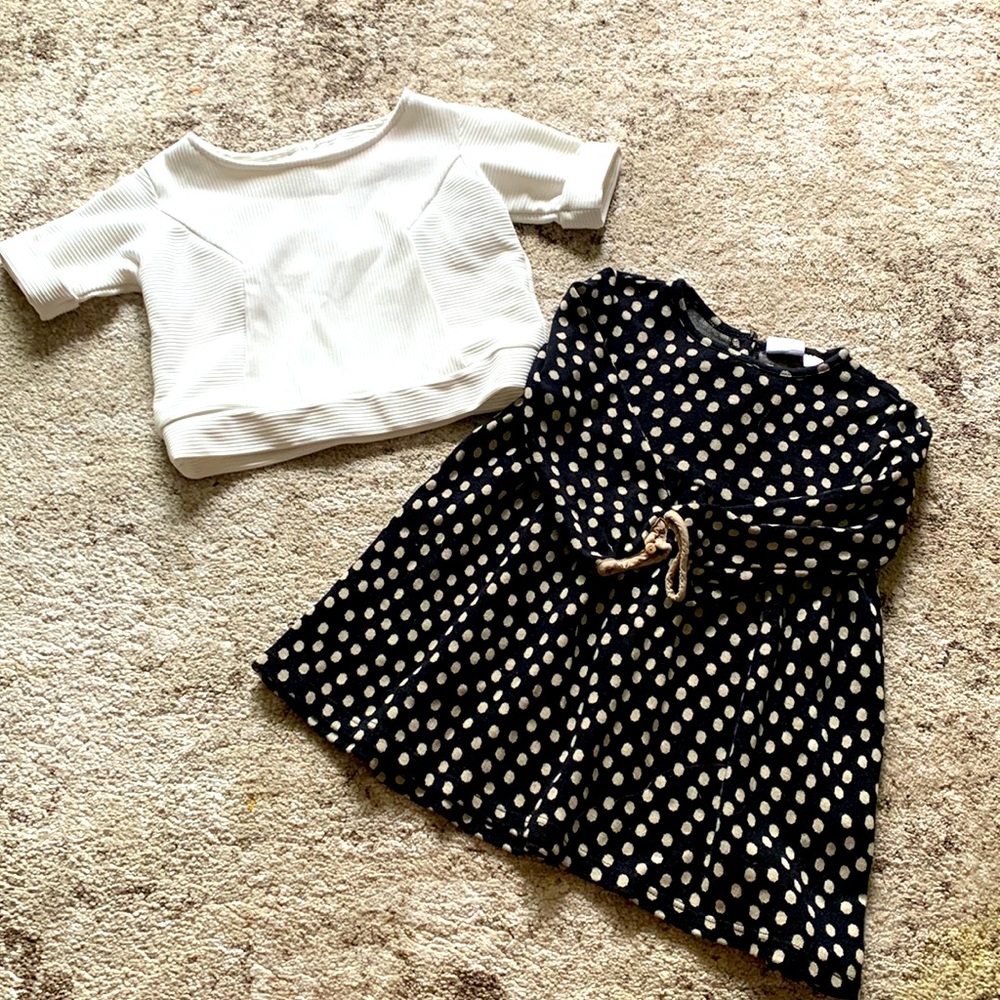 Zara girls bundle of 2 white top and polka dot dress 4-5